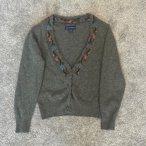 Vintage Herman Geist Wool Cardigan w/ Hand Embroidered Floral Details